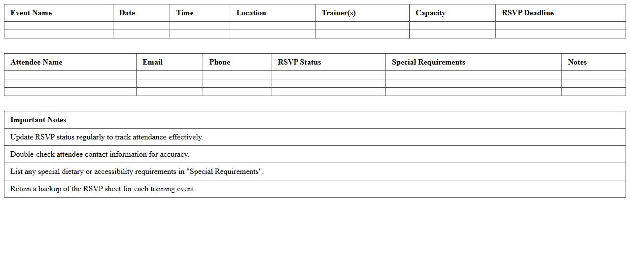 Nonprofit Training Event RSVP Management Template