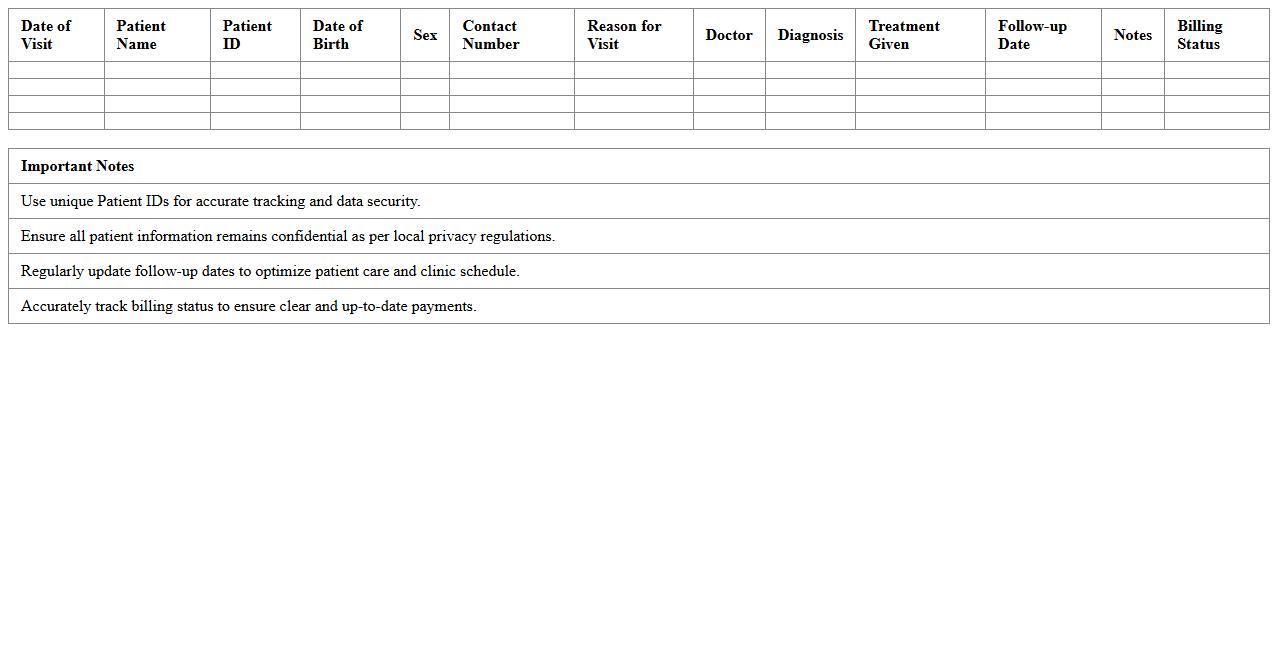 Patient Visit Tracker Spreadsheet for Clinics