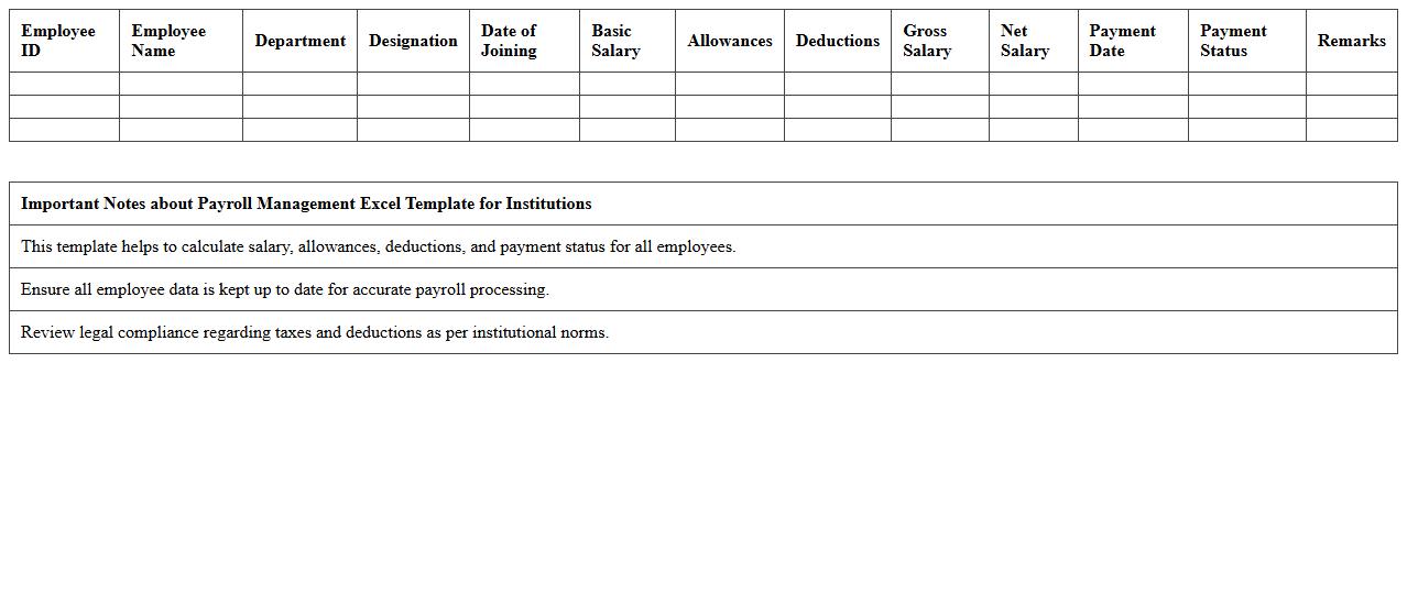 Payroll Management Excel Template for Institutions