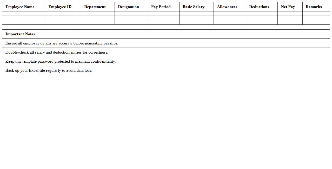 Payslip Generation Excel Template