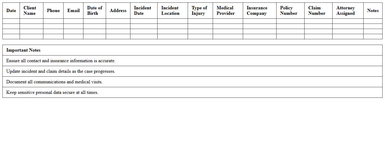 Personal Injury Client Intake Excel Template