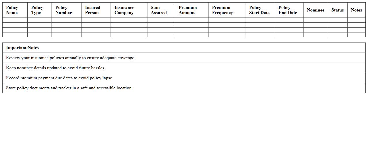 Personal Insurance Portfolio Excel Tracker