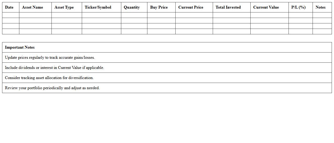 Personal Investment Portfolio Tracker Excel Template