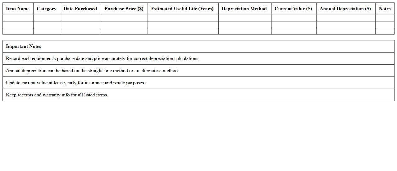 Photography Equipment Depreciation Tracker