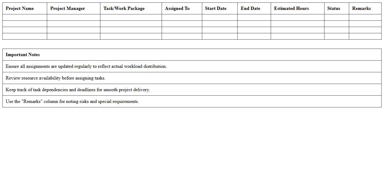 Production Project Workload Assignment Template