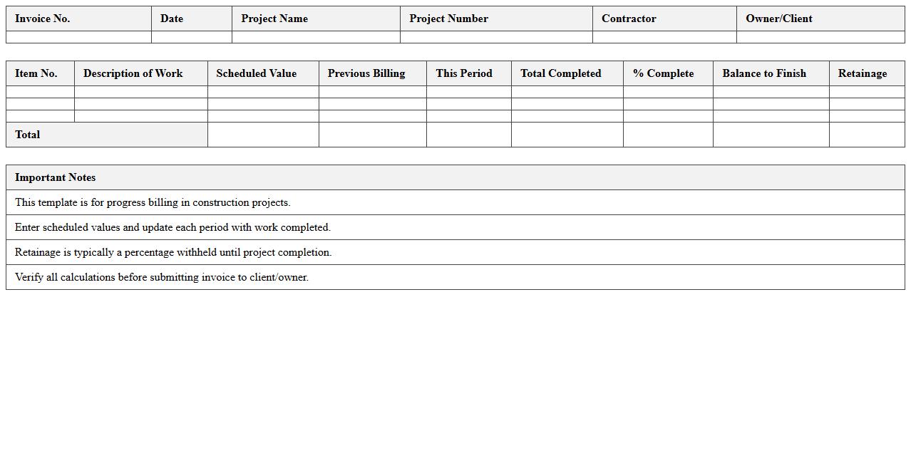 Progress Billing Construction Invoice Excel Template