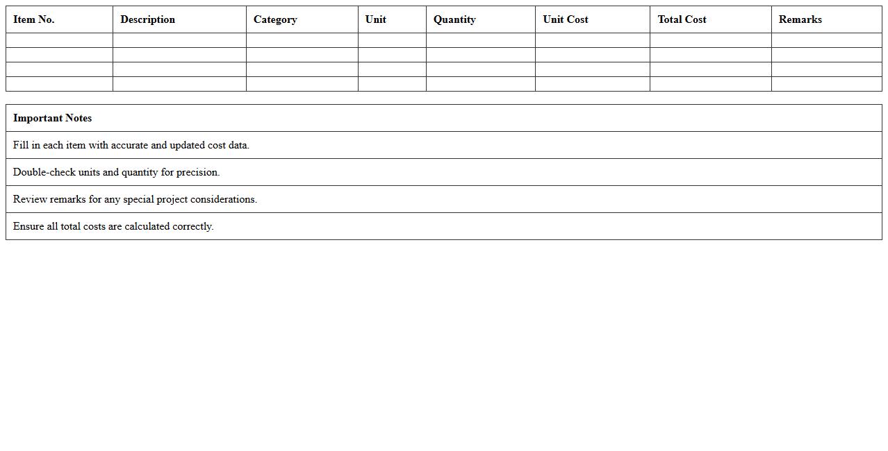 Project Materials & Labor Cost Breakdown Template