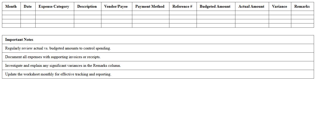 Project Monthly Expense Tracking Worksheet