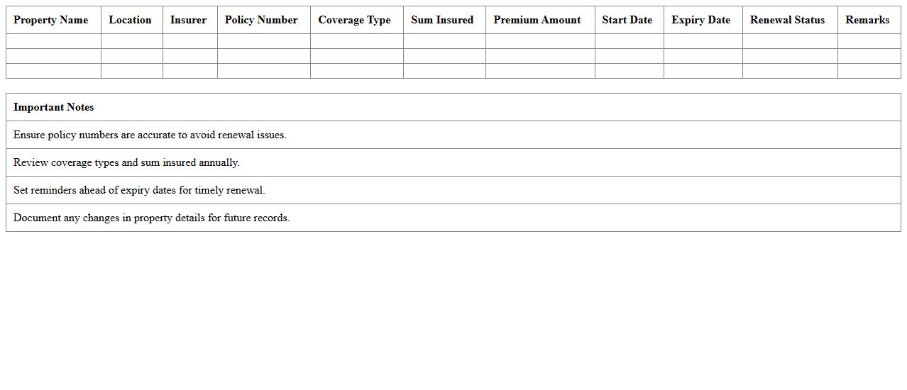 Property Insurance Renewal Schedule Excel Template