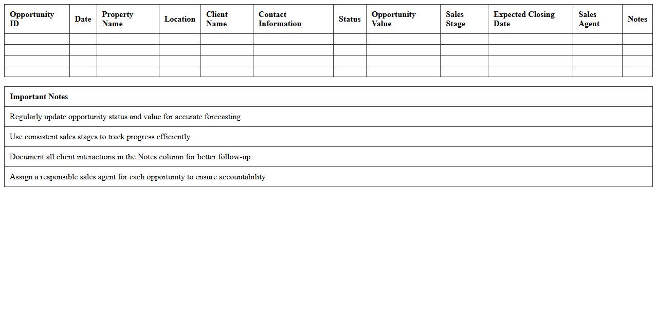 Property Sales Opportunity Management Excel Template