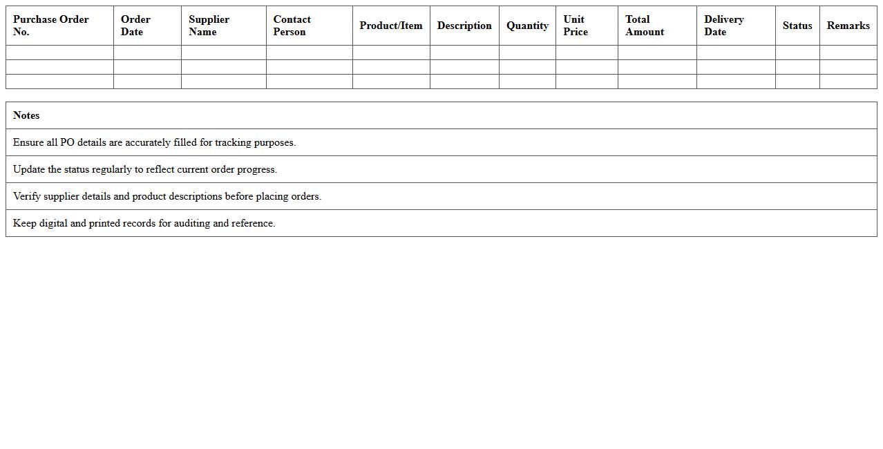 Purchase Order Management Excel Template