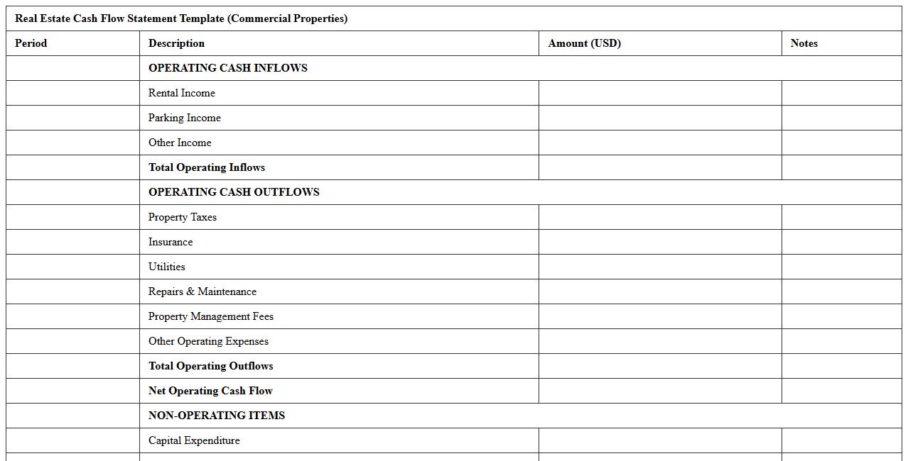 Real Estate Cash Flow Statement Template for Commercial Properties