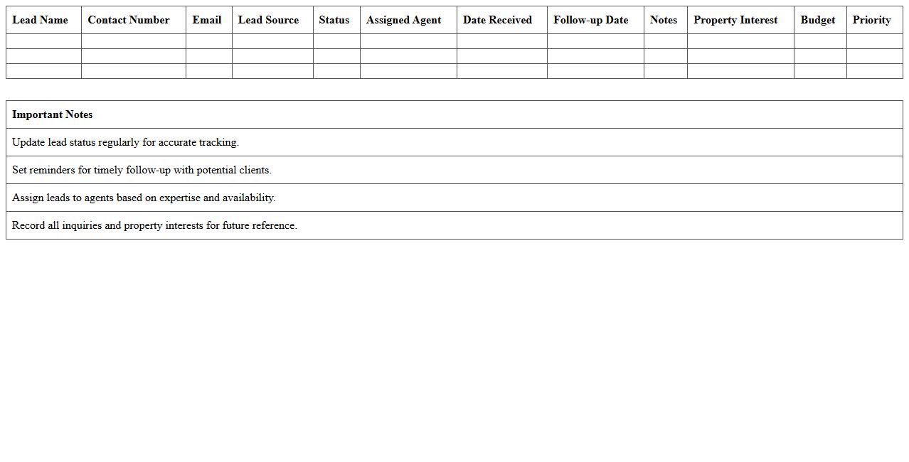Real Estate Lead Tracking Excel Spreadsheet