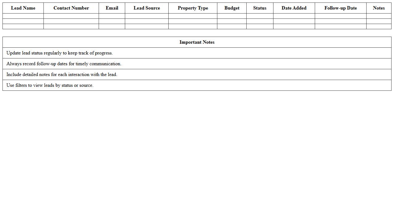 Real Estate Leads Tracking Excel Template