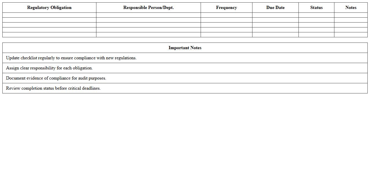 Regulatory Obligations Checklist Spreadsheet