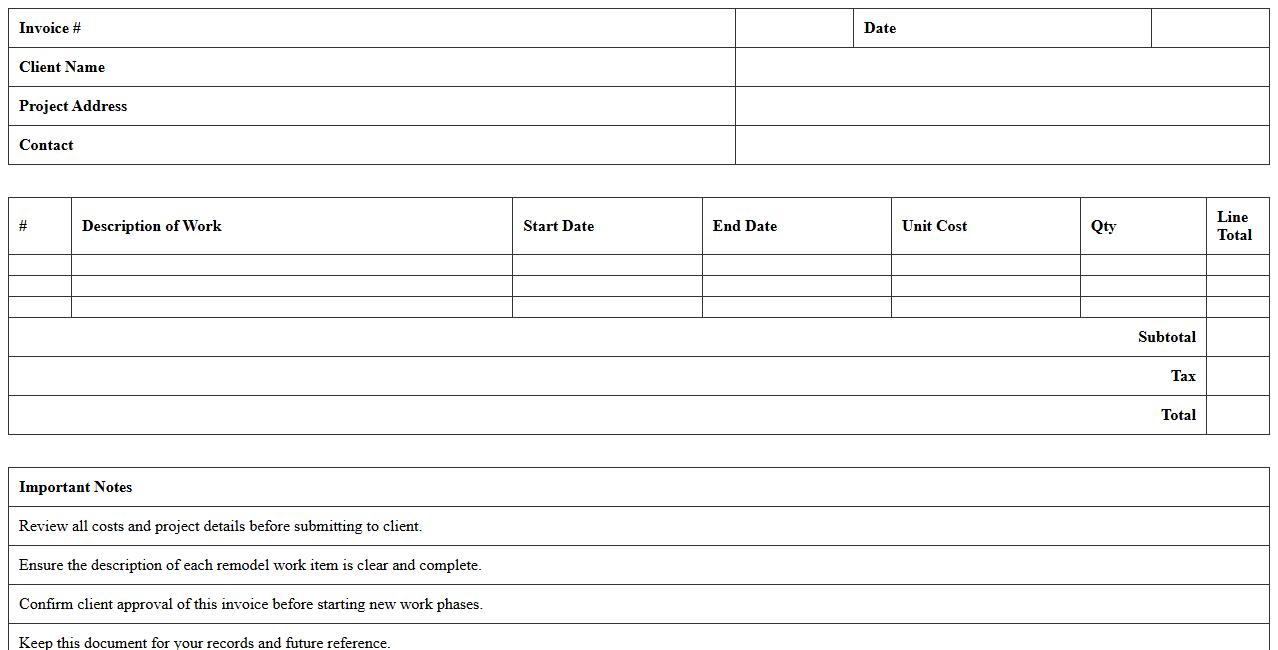 Remodel Work Invoice Excel Template
