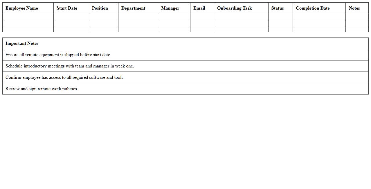 Remote Employee Onboarding Excel Template