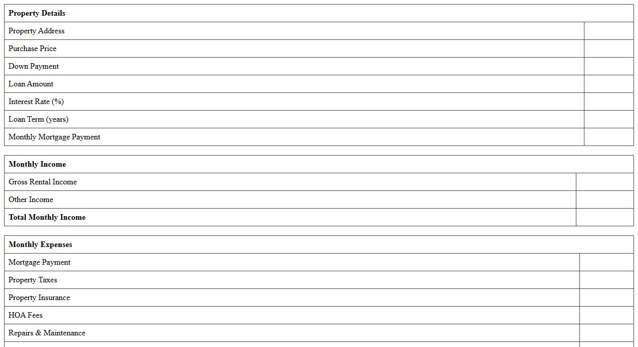 Rental Property Cash Flow Analysis Sheet