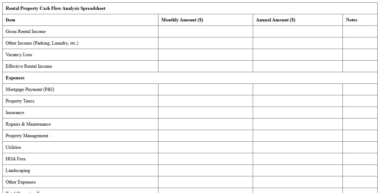 Rental Property Cash Flow Analysis Spreadsheet
