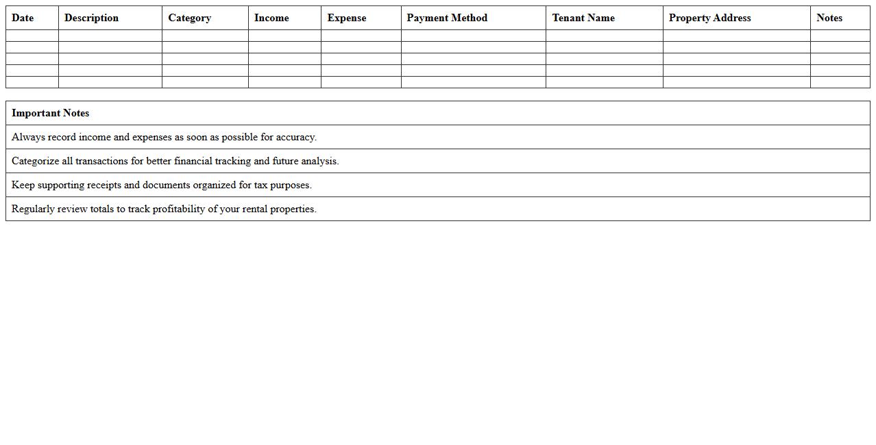 Rental Property Income & Expense Tracker Sheet