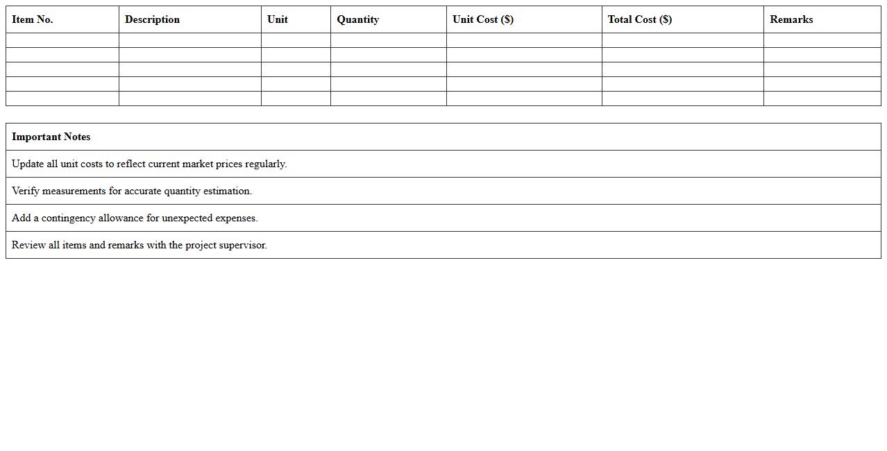 Residential Construction Estimator Excel Template
