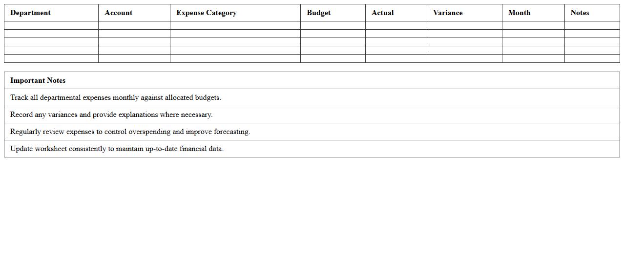 Retail Department Expense Monitoring Worksheet