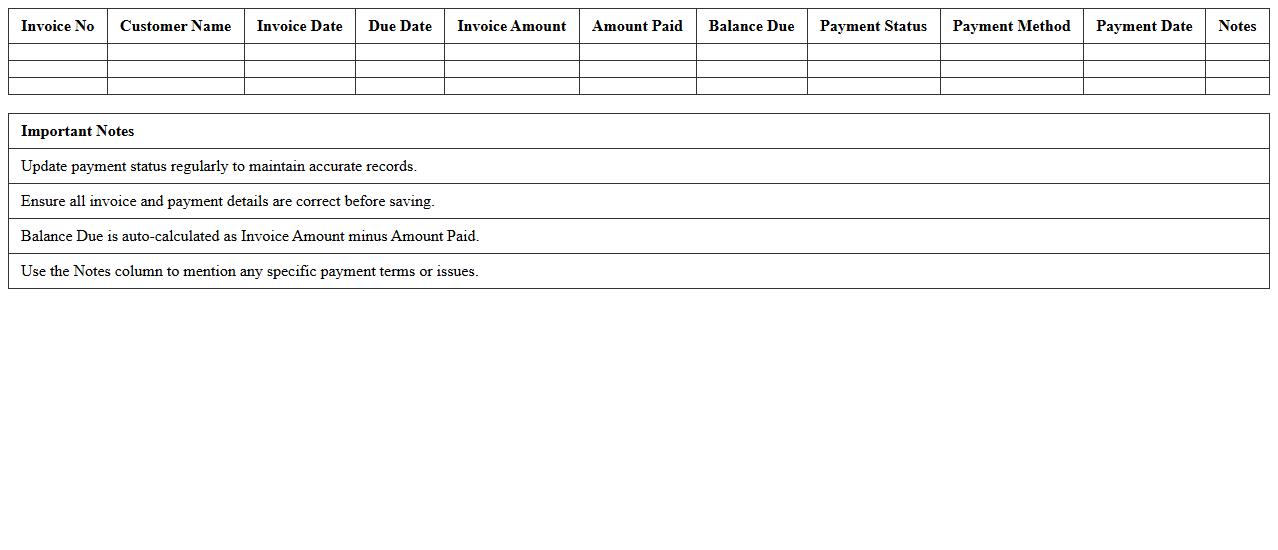 Retail Invoice Payment Status Log Excel Template