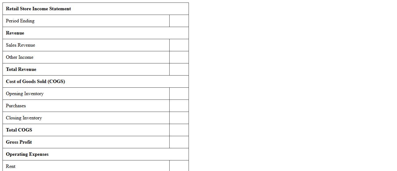 Retail Store Income Statement Excel Template