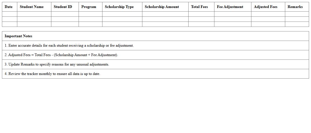 Scholarship and Fee Adjustment Excel Tracker