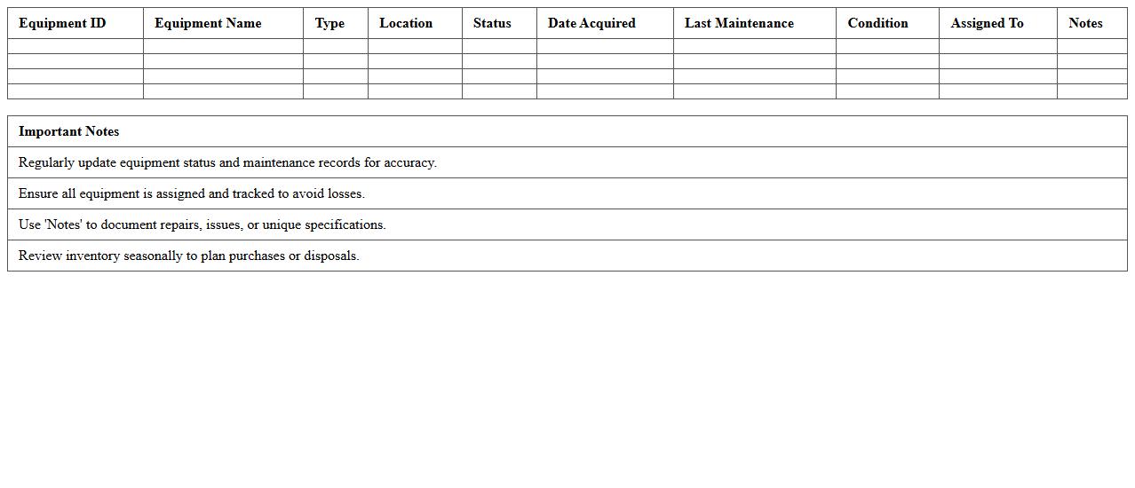 Seed Planting Equipment Inventory Excel Template