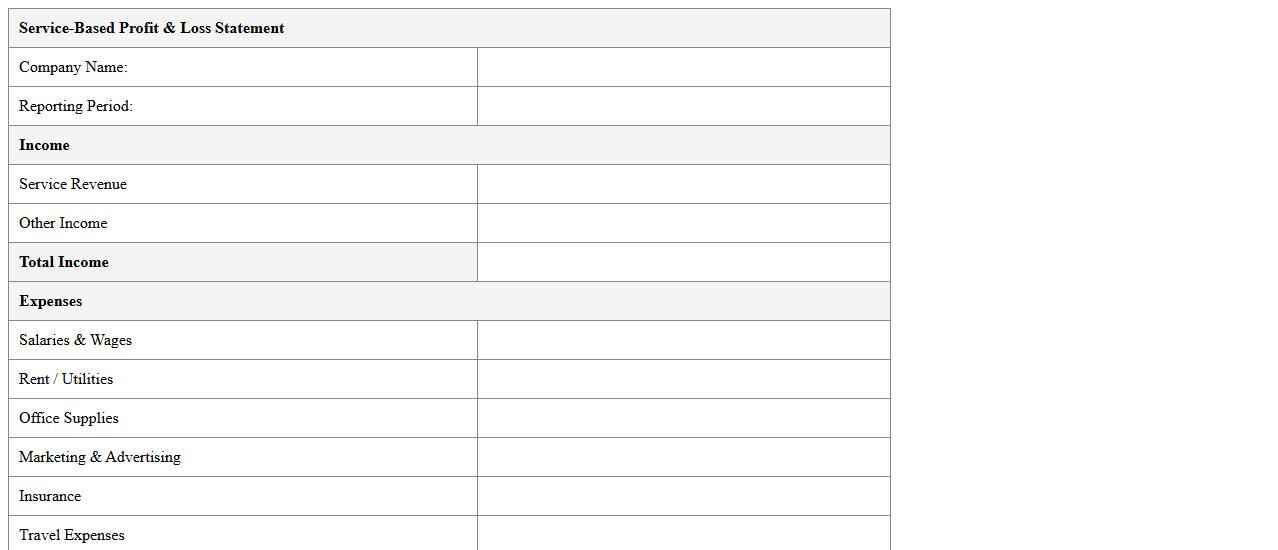 Service-Based Profit & Loss Statement Template