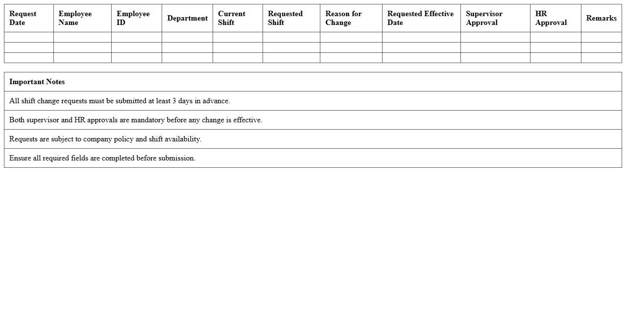Shift Change Request Record Template
