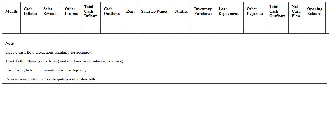 Small Business Cash Flow Forecast Excel Workbook