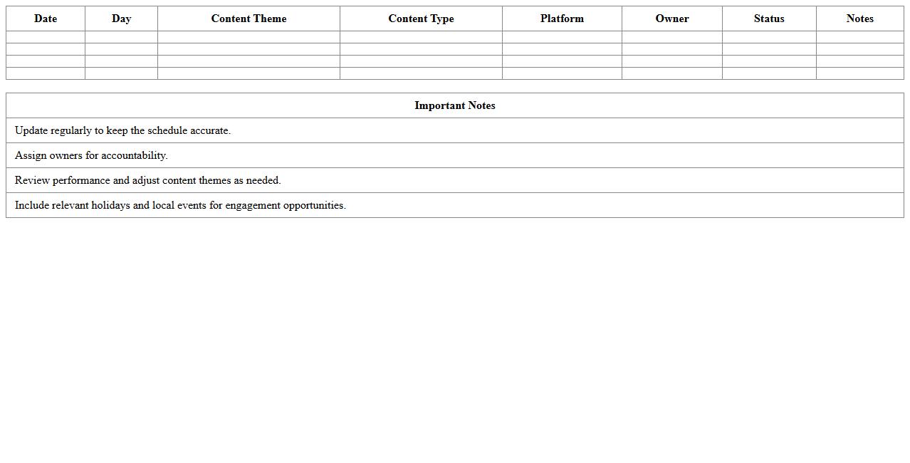 Small Business Content Calendar Excel Template