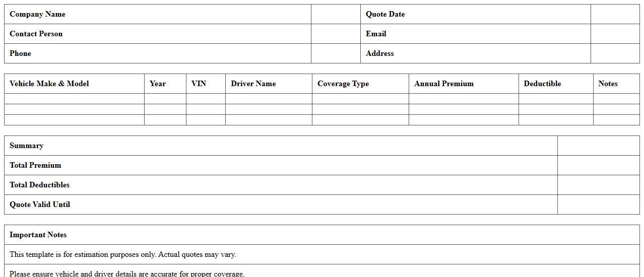 Small Business Fleet Insurance Quote Template