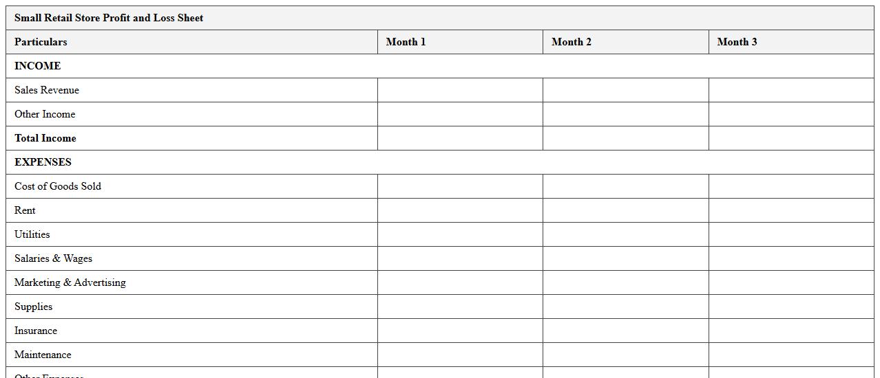 Small Retail Store Profit and Loss Excel Sheet