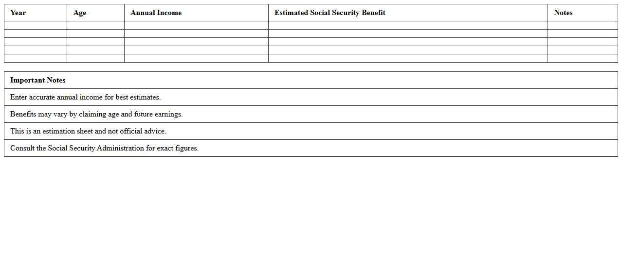 Social Security Benefits Estimator Sheet