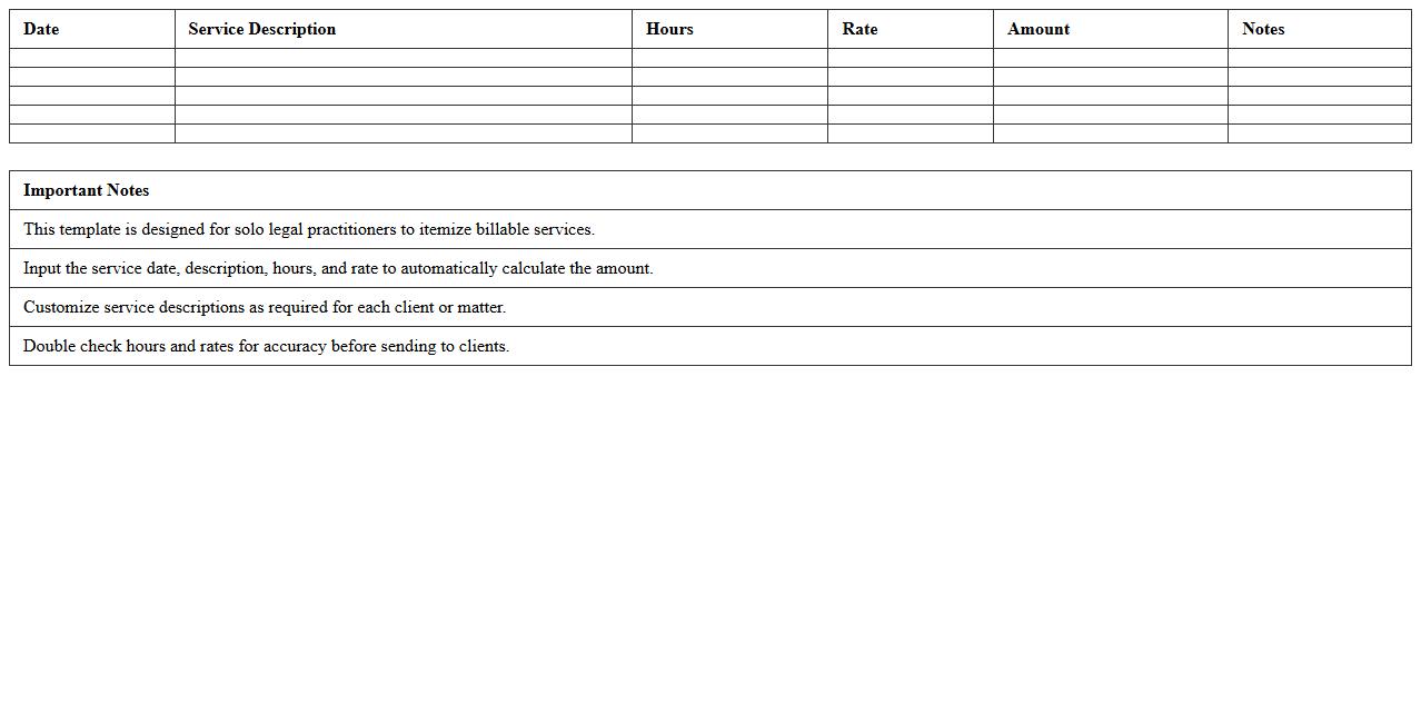 Solo Legal Service Itemized Billing Excel Template