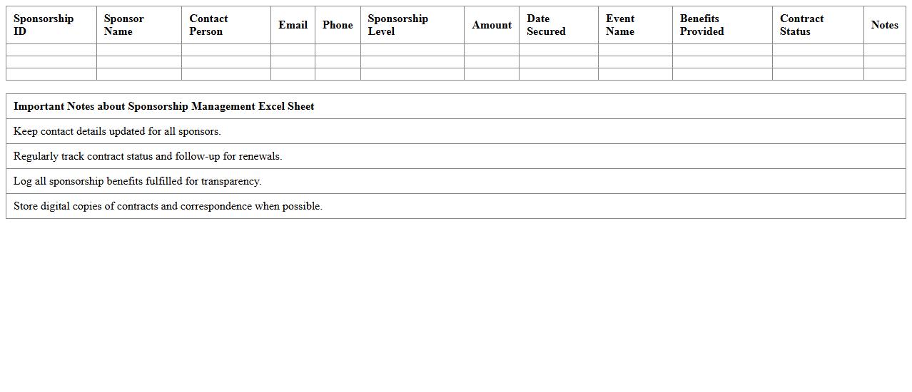 Sponsorship Management Excel Sheet