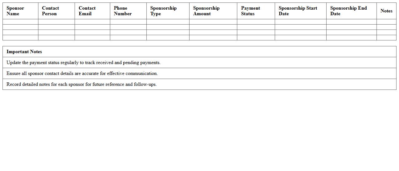 Sponsorship Management Excel Template