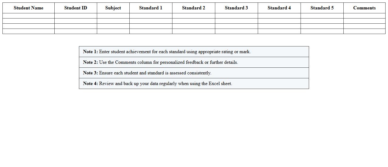Standards-Based Assessment Record Excel Sheet