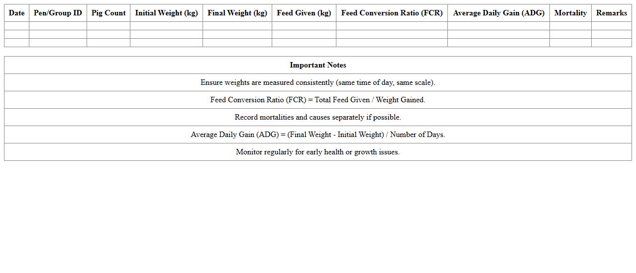 Swine Growth Performance Excel Tracking Template