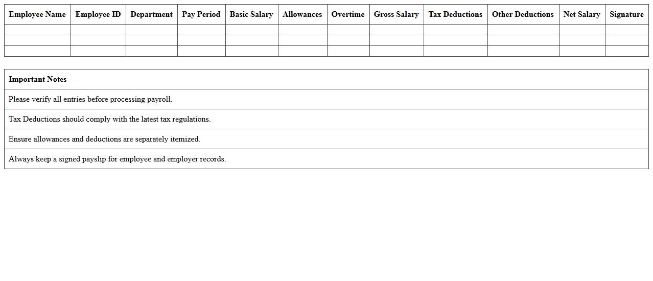 Tax Deduction and Payslip Excel Template