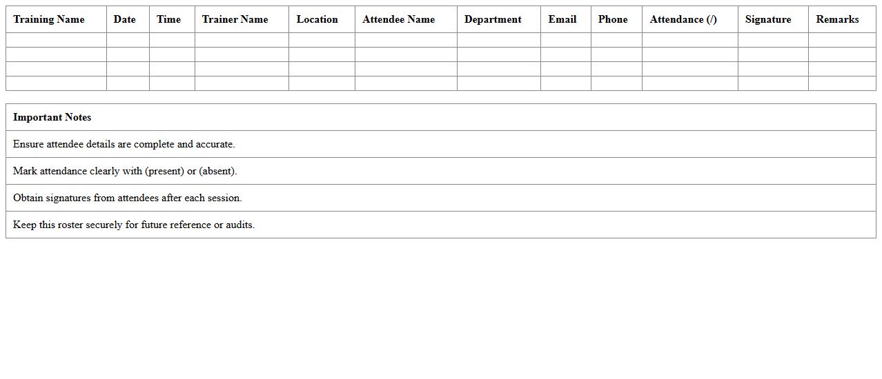 Technology Training Roster & Attendance Template