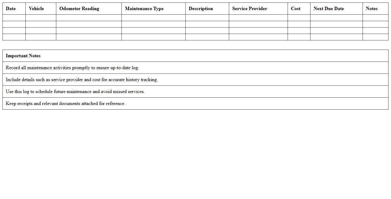 Vehicle Maintenance Log Spreadsheet Template