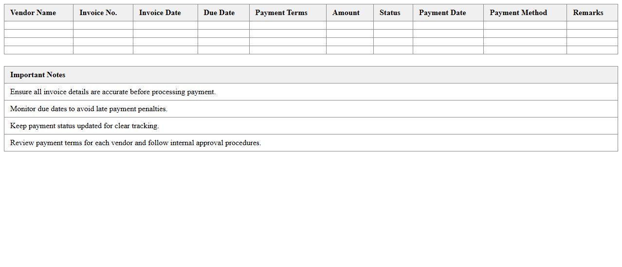 Vendor Payment Schedule Management Sheet