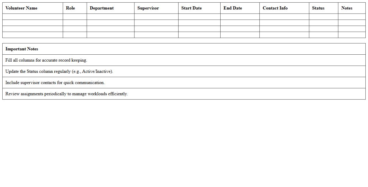 Volunteer Role Assignment Excel Template