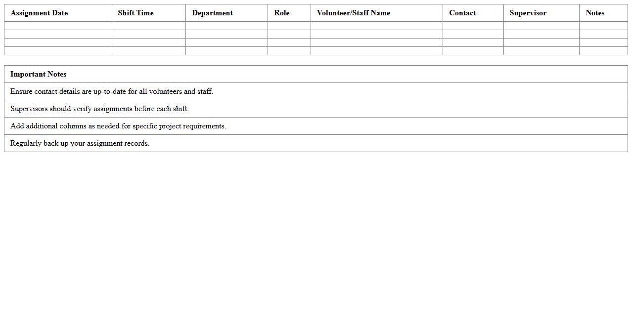 Volunteer & Staff Assignment Excel Template