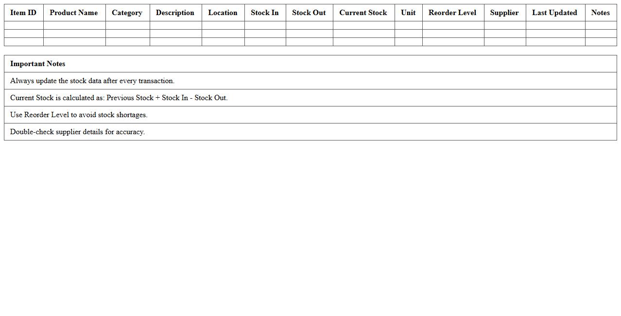 Warehouse Stock Tracking Excel Template