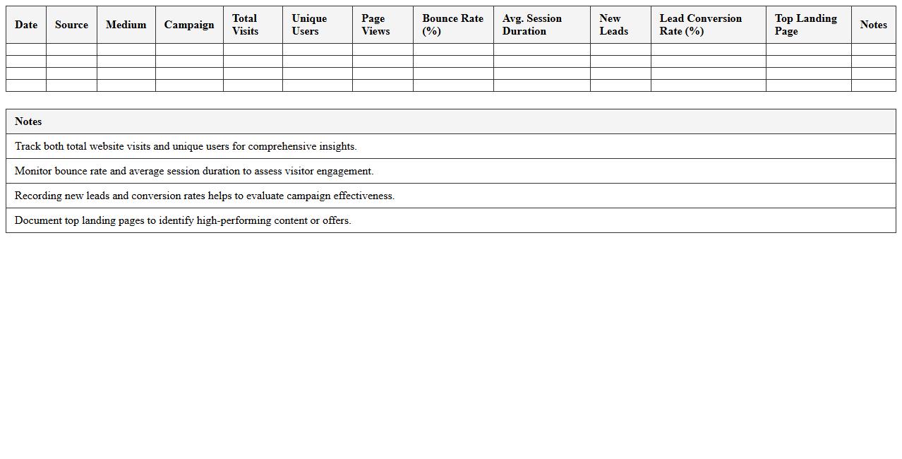 Website Traffic & Lead Generation Tracker - Excel Sheet